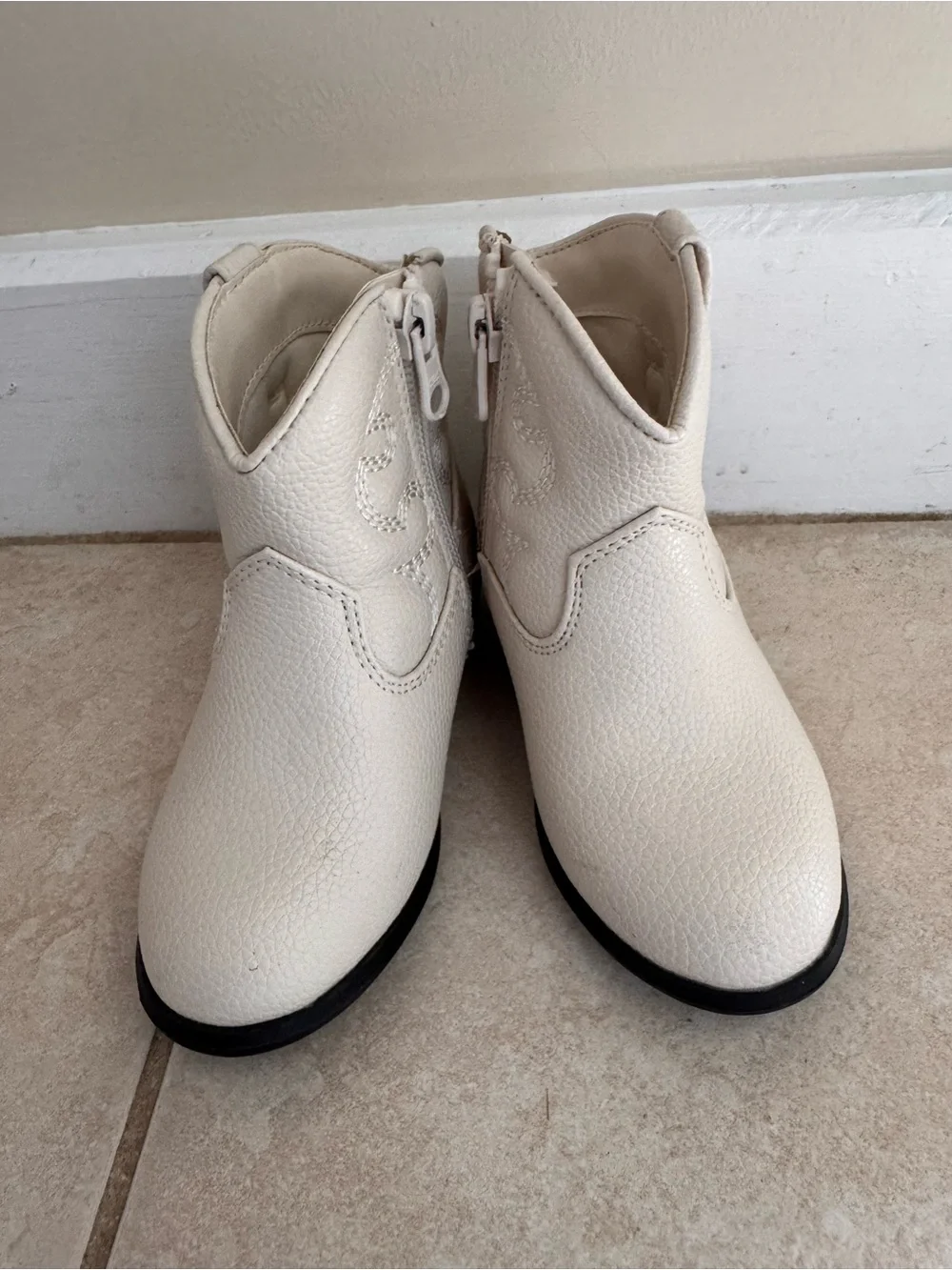 Cat & Jack Cream Ankle Boots with Side Zip